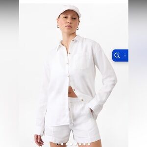 Athleta White Linen “Retreat” Button-Down Shirt